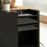 LIKIMIO Black Night Stand with Shelves, Charging Station & LED, 2 Drawer Wooden Bedside Table Record Player Stand for Bedroom, Entryway, Large LIKIMIO