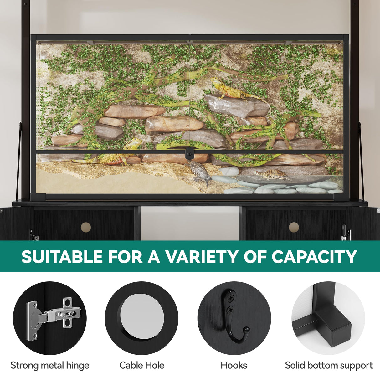 YITAHOME 120 Gallon Reptile Tank Stand with Power Outlets, Heavy Duty Large Reptile Tank Stand with Cabinet, Reptile Tank Turtle Terrariums Table for Accessories Storage,1100LBS Capacity YITAHOME