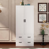 NewBeth 71" Wood Armoire Wardrobe Closet with 2 Doors and 2 Drawers, Clothes Storage Organizer Cabinets with Hanging Rod Freestanding Wardrobe for Bedroom, White (Style 2) NewBeth