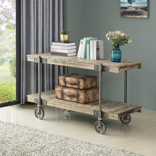 FirsTime & Co. Natural Oxford Factory Cart Console Table, Narrow Sofa Table for Living Room, Entryway, Wood and Metal, Farmhouse, 50 x 21.5 x 30 Inches - WoodArtSupply