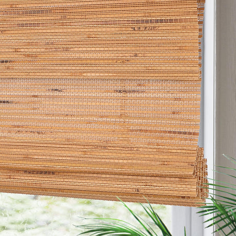 Yin Yang Cordless Blackout Bamboo Roman Shades, Light Filtering Natural Woven Wood Window Shades, Custom Indoor Room Dakening Window Blinds, Sun Shades Linen Blinds for Home, Windows, Doors, Color 16 Yin Yang