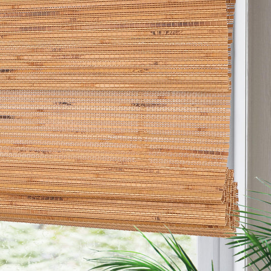 Yin Yang Cordless Blackout Bamboo Roman Shades, Light Filtering Natural Woven Wood Window Shades, Custom Indoor Room Dakening Window Blinds, Sun Shades Linen Blinds for Home, Windows, Doors,  - WoodArtSupply