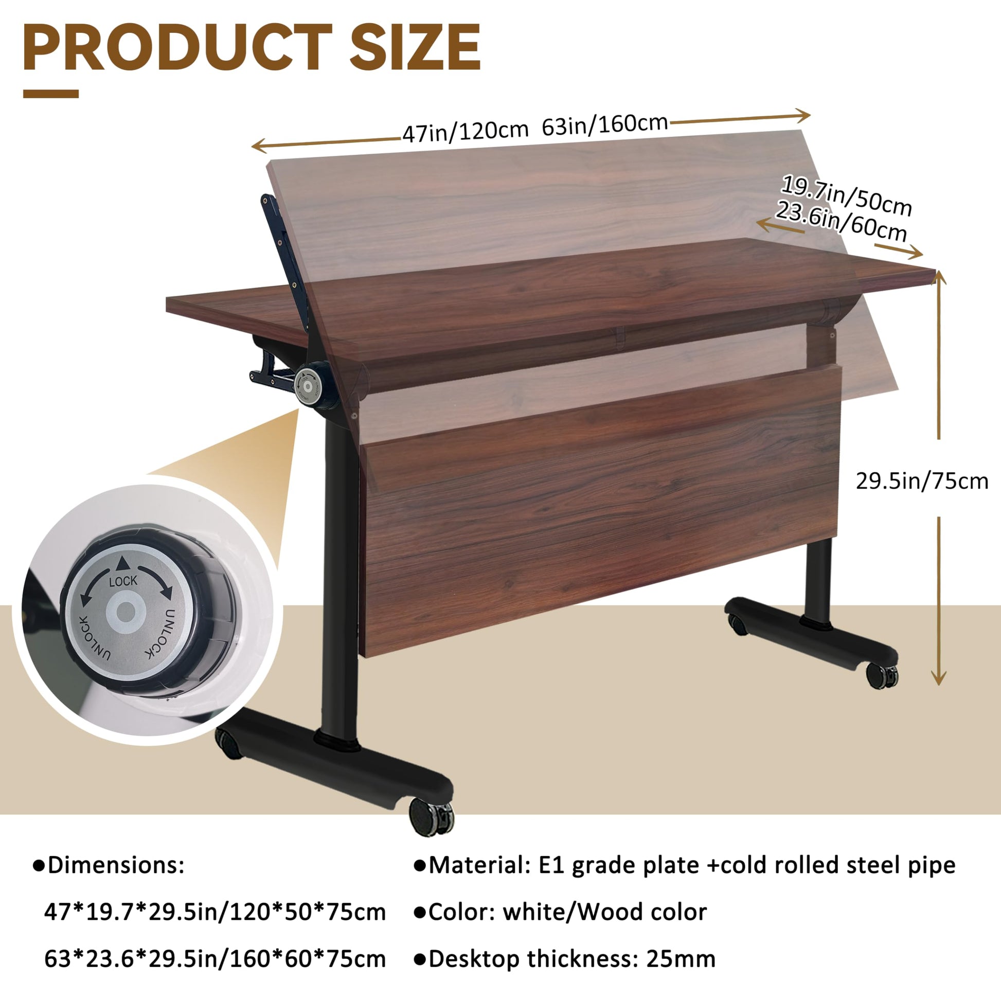 Conference Table, Folding Conference Room Tables With Flip-Top Design, With Caster Rectangular Modular Conference Room Table, for Office Conference Room Training Room 63x24x30in( WxDxH) 6PCS- - WoodArtSupply