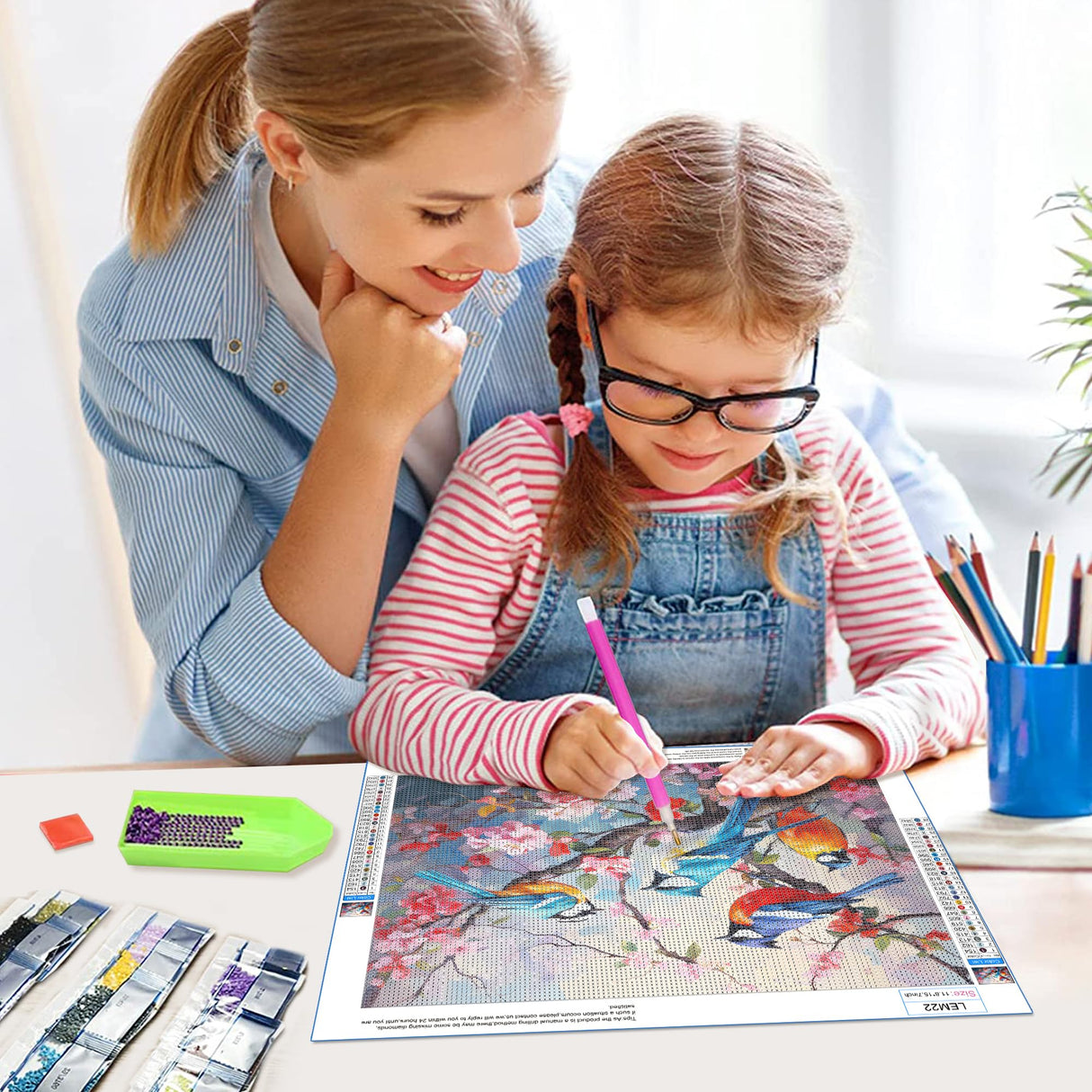 LELEMON Diamond Art Kits for Adults,Birds Diamond Painting Kits for Adults,Flower Dimond Art Paintings, 5d Diamond Painting Kit with Diamond Painting Accessories for Home Wall Decor 12 x 16inch LELEMON