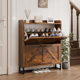 MU Shoe Storage Cabinet with 2 Flip Drawers, Freestanding Shoe Rack Cabinet with Metal Legs, Hidden Shoe Organizer Cabinet for Entryway, Living Room, Rustic Brown MU