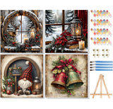 VIGEGU 4 Pack Christmas Paint by Numbers Kit for Adults with Framed,Deer Bell Lantern Gnome Paint by Number with Wooden Easel DIY Adult Painting by Number Kits for Wall Decor for Wall Decor 12x12in VIGEGU