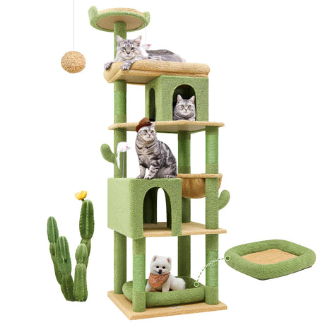Globlazer S72 Heavy Duty Cactus Cat Tree for Large Cats, Sturdy 72in Maine Coon Cat Tree for Large Cats 20 lbs+ Cactus Cat Tower for Adult Biggest Cats with 6 Scratching Posts, Hammock Globlazer