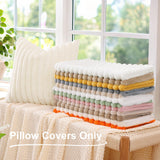 decorUhome Faux Fur Christmas Throw Pillow Covers 18x18 Set of 2, Decorative Soft Plush Striped Neutral Couch Euro Pillow Covers with Velvet Back for Sofa, Bed, Living Room Home Decor, Cream White decorUhome
