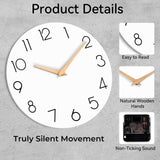 cicininc Wall Clock, White Wooden Silent Non-Ticking, Decorative Battery Operated Wall Clocks for Bedroom, Kitchen, Home, Living Room, Office, School, Hotel (8 Inch) cicininc
