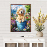 MEIYUDA Dog Diamond Painting Kits for Adults, DIY Flowers Cute Dog Diamond Art Kits for Adult Beginners, 5D Landscape Round Full Drill Gem Art Crafts for Home Wall Decor Present 12x16inch MEIYUDA