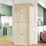 UZUGUL Kitchen Pantry Cabinet with Adjustable Shelf,72'' Tall Rattan Pantry Storage Cabinet with 4 Door and Drawer, Bedroom Wardrobe, Tall Storage Cabinet for Living Room UZUGUL