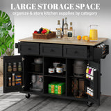 Rovibek 53in Mobile Kitchen Island with Drop Leaf, Storage Drawers, and Spice Rack in Jet Black Rovibek