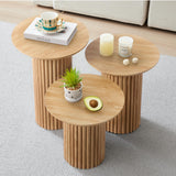 Bifins Round Nesting Coffee Table Set of 3,Mid Century Modern Fluted Coffee and End Table Set,Small Circle Wooden Side Table Drink Table for Living Room (Natural) Bifins