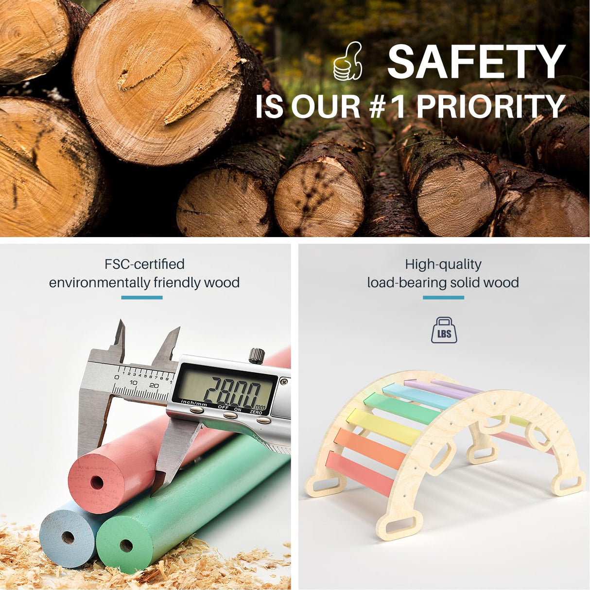 BlueWood Wooden Ladder Arch for Climbing, Rainbow Climbing Toys for Toddlers, Montessori Climbing Set, Waldorf Children Indoor Outdoor Gym Learning Playset, Playground for Kids Gift BlueWood