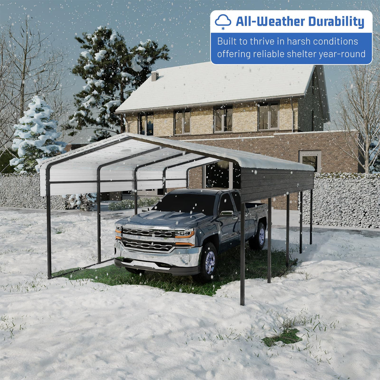 HEYTOWN Metal Carport 10 * 15 FT Heavy Duty Carport Canopy with Galvanized Steel Roof Multi-Use Shelter Outdoor Portable Garage for Car, Boat, Pickup and Tractor HEYTOWN