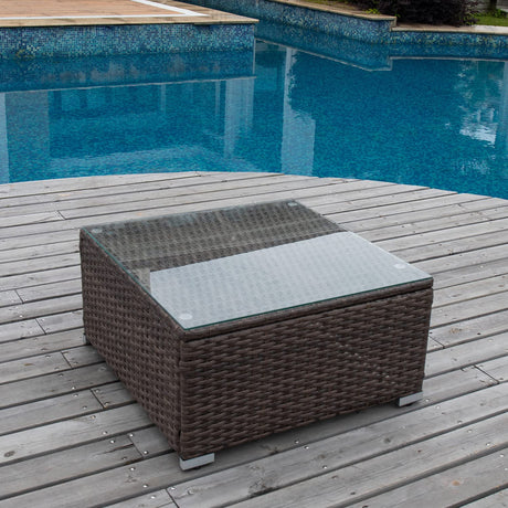 COSIEST Outdoor Furniture Brown Wicker Glass-Top Coffee Table for Expanding Sectional Sofa Set for Garden, Pool, Backyard COSIEST