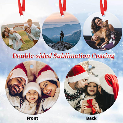 12PCS Sublimation Ceramic Ornaments - Sublimation Ornament Blanks Bulk with Christmas Ribbons - Ceramic Discs Ornament for Heat Press - Double-Sided Printing - Xmas Tree Decorate Crafts Gift