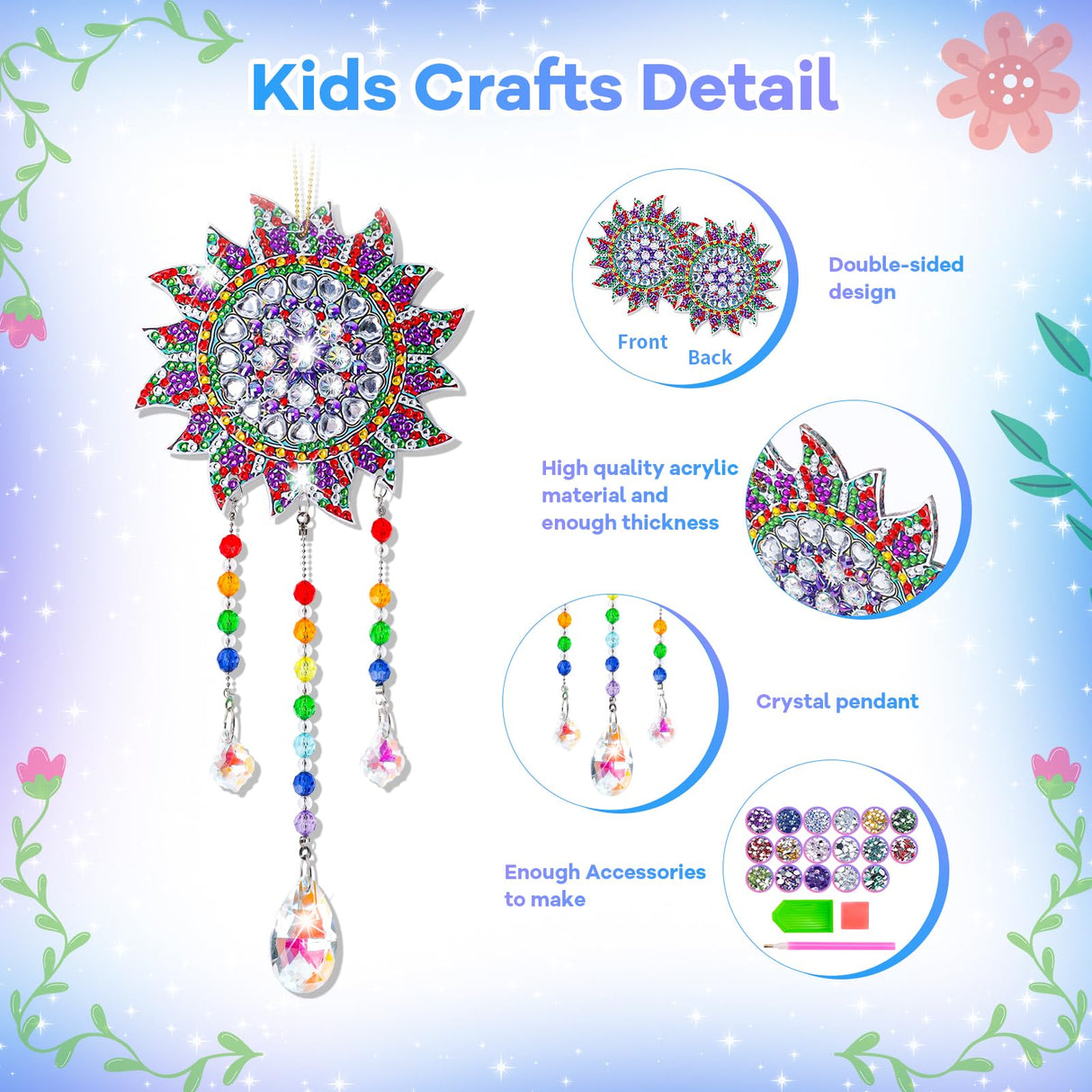 Diamond Art Kits for Kids Ages 6-12: Birthday Gifts for 7 8 9 10 Year Old Girls Teens Creative Arts & Crafts for Girls Boys DIY Wind Chime & Suncatcher Craft Kit Crystal Window Garden Decor Kit Micaracy