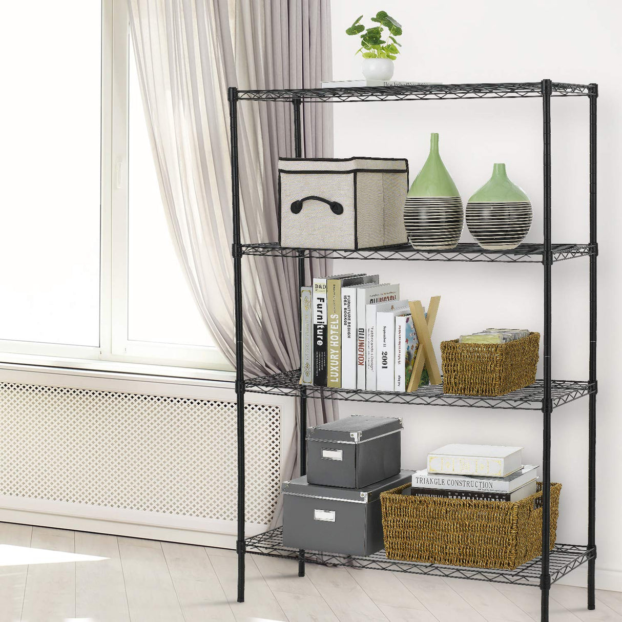 NChanmar 4 Tier Wire Shelving Unit Storage Shelves Shelf Organizer 54"x36"x14" Heavy Duty Metal Storage Rack Wire Rack NSF Height Adjustable for Laundry Bathroom Kitchen Garage Shelving (Black) NChanmar