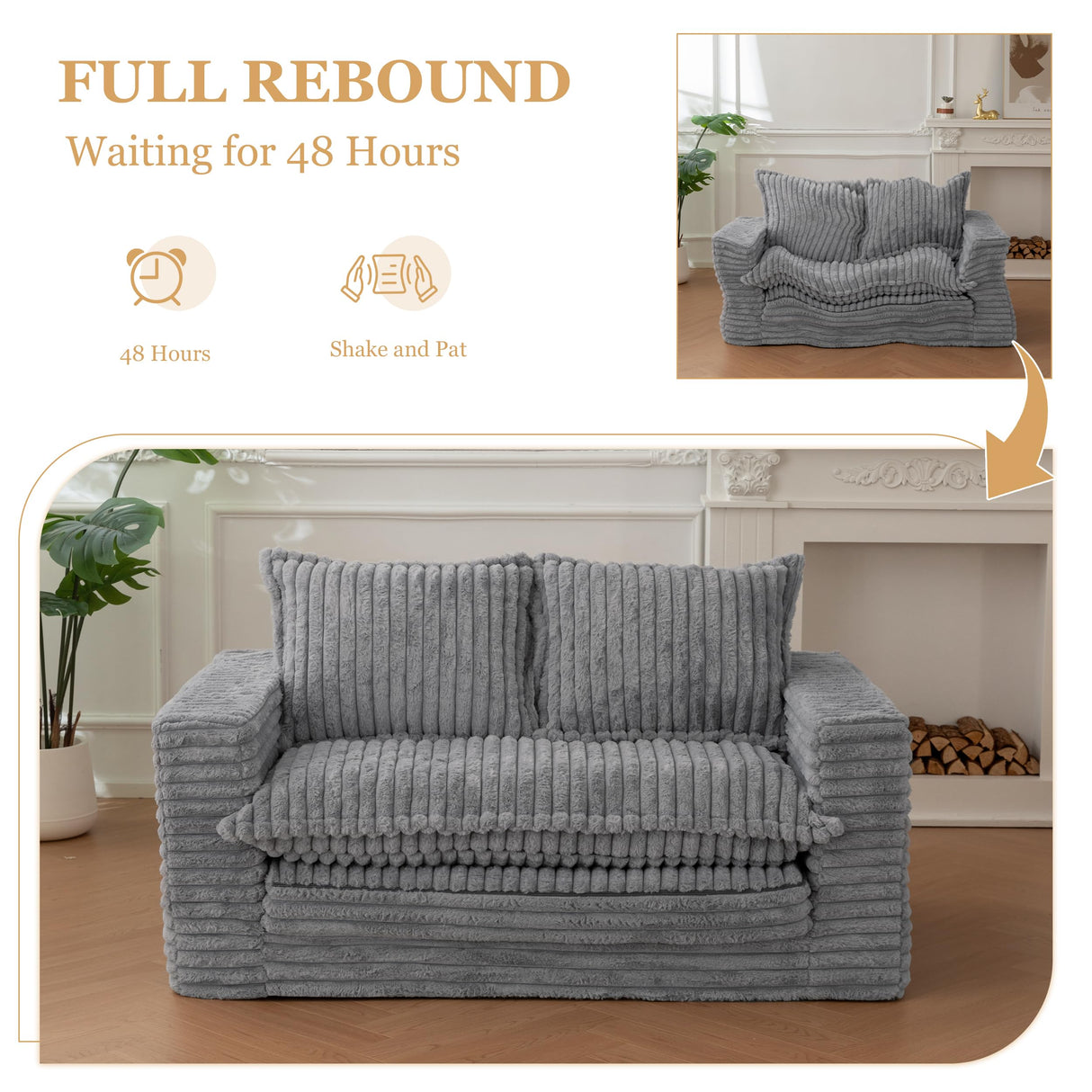 Loveseat Sleeper Sofa, Convertible Sofa Bed Couch Futon Couches for Living Room, 3-in-1 Pull Out Floor Couch with Washable Cushion and Pillows, Dark Grey YOSHOOT