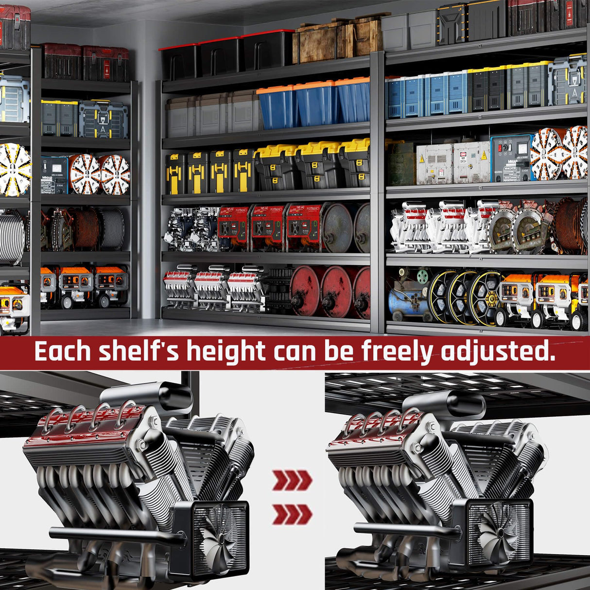 PMKES 65" W Garage Shelving Heavy Duty, 5 Tier Garage Shelves, 30" D Adjustable Storage Shelving Unit, Commercial Metal Shelf for Kitchen, Warehouse, Pantry, School, Shop, 68" Wx30 Dx79 H PMKES