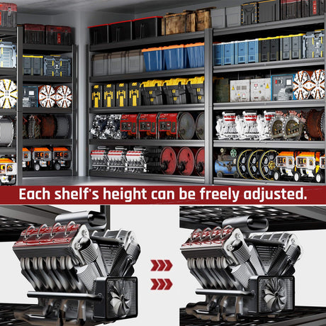 PMKES 65" W Garage Shelving Heavy Duty, 5 Tier Garage Shelves, 30" D Adjustable Storage Shelving Unit, Commercial Metal Shelf for Kitchen, Warehouse, Pantry, School, Shop, 68" Wx30 Dx79 H PMKES