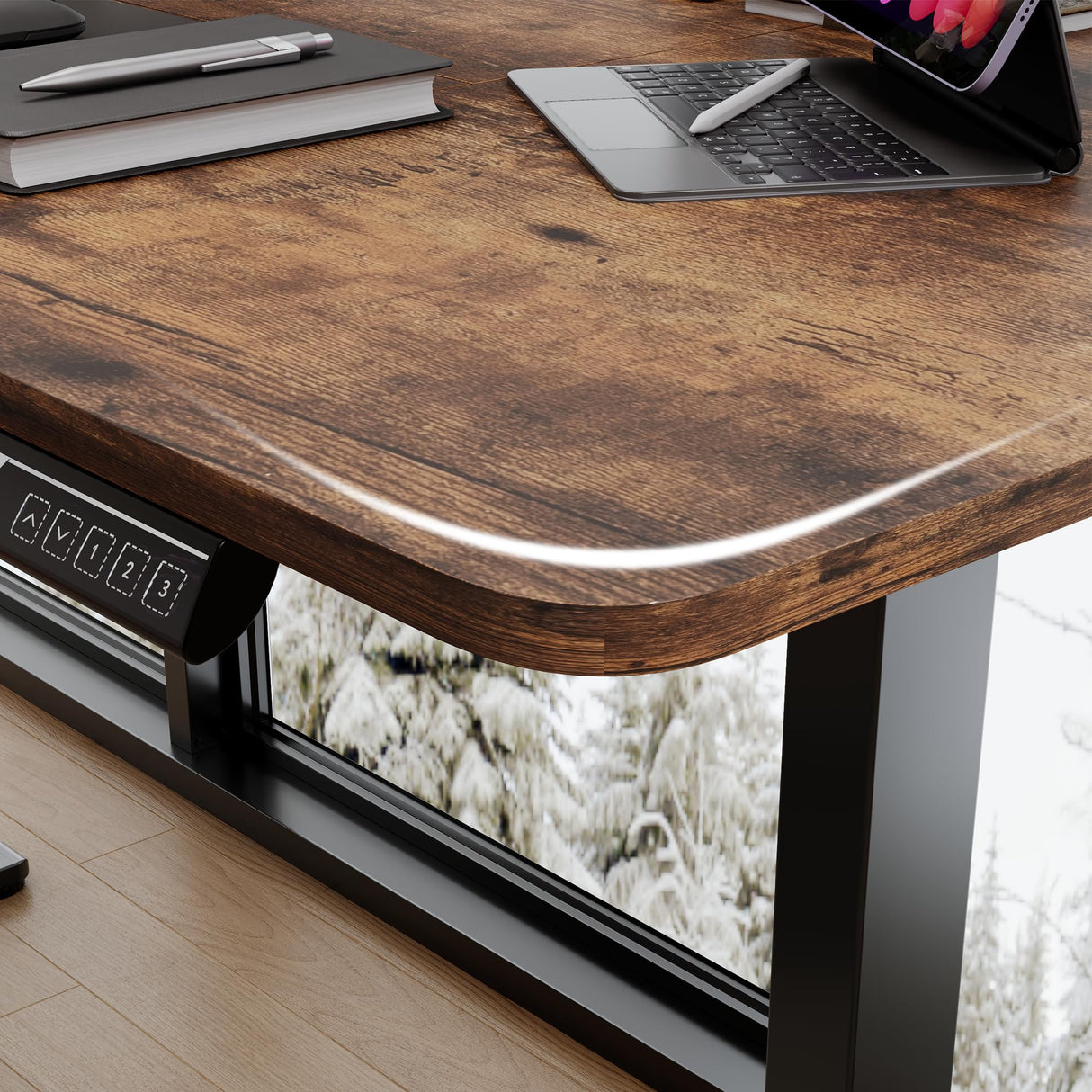 Monomi Electric Standing Desk, 71 x 31.5 inches Height Adjustable Desk, Ergonomic Home Office Sit Stand Up Desk with Memory Preset Controller (Rustic Brown Top/Black Frame) Monomi