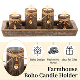 Farmhouse Coffee Table Decor Candle Holder - Romadedi Boho Wooden Tray with 4 Tealight Candles Holders for Tables Centerpiece Home Decorations Living Room Fireplace Kitchen Romadedi