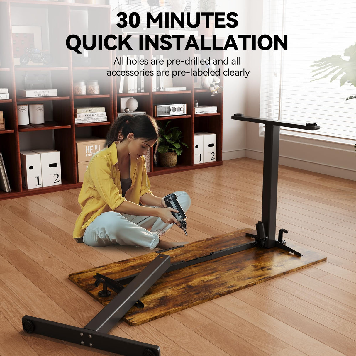 Gamork Electric Standing Desk Adjustable Height Stand Up Desk Ergonomic Sit Stand Desk for for Work Office Home Computer Desk Workstation (Rustic Brown C65, 48 * 24) Gamork