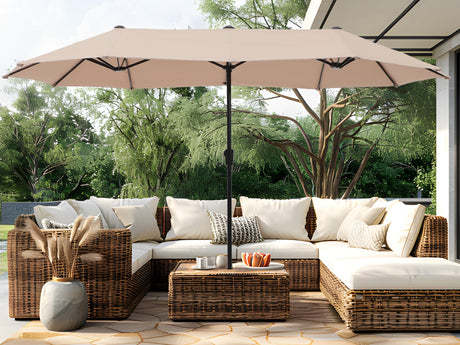 PHI VILLA 13ft Large Patio Umbrella Double-Sided Twin Outdoor Market Umbrella with Crank, Beige PHI VILLA