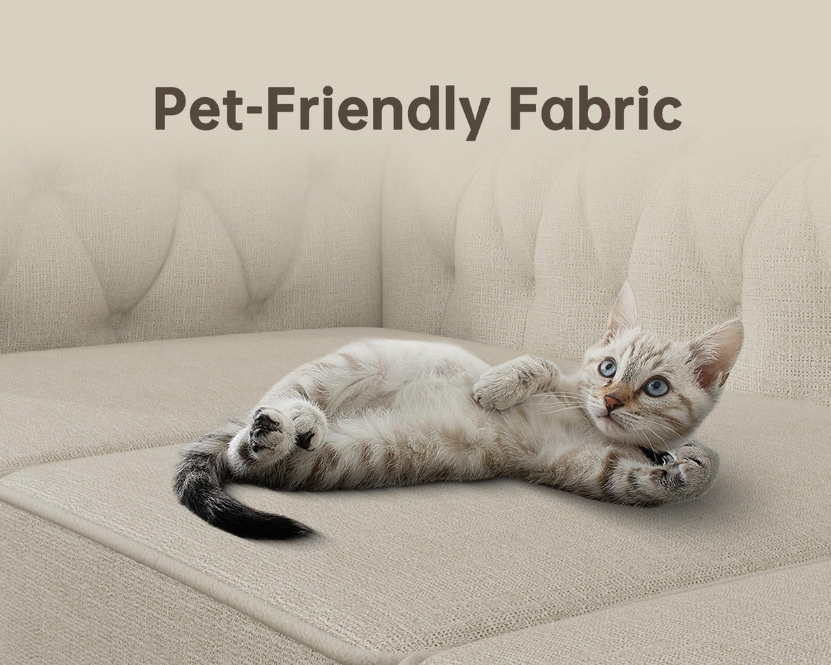 Morden Fort Classic Chesterfield Sofa Set 82'', Tufted Sofa Couch Set with Solid Wood Legs Thick Cushion, Pet-Friendly 3-Seater Sofas Couches for Living Room Bedroom Apartment - Linen Beige Morden Fort