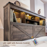 ACCOHOHO Farmhouse Full Size Bed Frame with 52" High Storage Bookcase Headboard and 4 Drawers,Wooden Bed Frame with LED Light and Charging Station,Light Brown ACCOHOHO