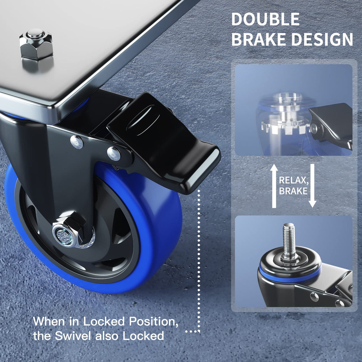 4 Inch Stem Caster Wheels Heavy Duty with Dual Locking 2200Lbs, Threaded Stem Casters 3/8" -16 x 1, Swivel Industrial Casters Set of 4, Wheels for Cart and Furniture WOZESEIK