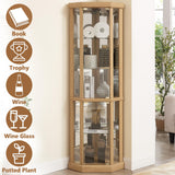 HRVEOCEI Curio Cabinet with Lighted, Display Cabinet with Glass Doors, Corner China Cabinets with Tempered Adjustable Glass Shelves & Carved Decoration (Tall, Cherry) (Light Oak2, Tall) HRVEOCEI