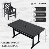 HDPE Dining Table Set for 10,12-Piece Outdoor Table and Chairs Include 10 Dining Chairs and 2 Pcs 62.5" Patio Dining Table with Umbrella Hole (Black) AZXZCS