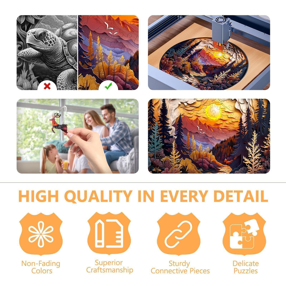 Wooden Puzzles for Adults - Flat Puzzle with 3D Visual Effect Sunset Forest Puzzle, Unique Shape Wooden Jigsaw Puzzles, Wood Puzzles Adult, Fall Puzzle Good Gift Idea (S-8.5 * 8.5in - 100 Pieces) Pijesaksa