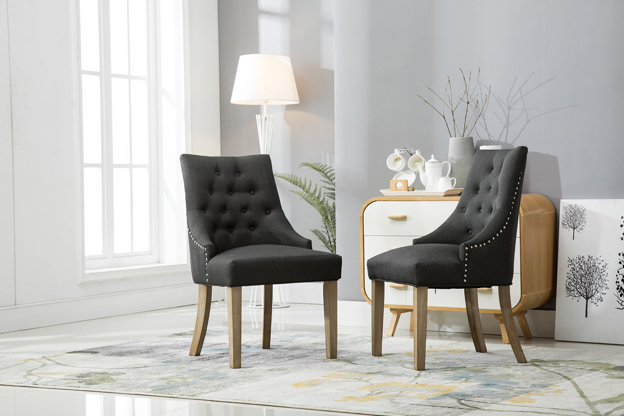 Roundhill Furniture C169CC Button Tufted Solid Wood Wingback Hostess Chairs with Nail Heads, Set of 2, Charcoal Roundhill Furniture