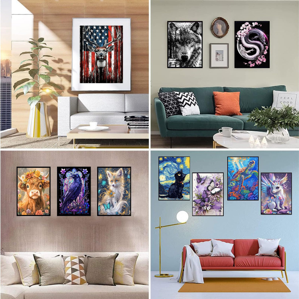 12 Pack Animals Diamond Art Kits for Adults, DIY 5D Diamond Painting Sets with Tools, Relaxing Gem Painting Craft Projects for Beginners, Home Wall Decor, Gift Idea(12X16 Inch) Gemozaic