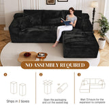 Repantes 108" L Shaped Boneless Sectional Couches for Living Room, Comfy Corduroy Floor Cloud Sofa with Chaise, Wide Armrest, Deep Seat, Memory Foam, Assembly Free, Ideal for Small Spaces, Black Repantes