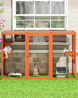Catio Outdoor Cat Enclosure,71" L Outside Cat House Weatherproof, Wooden Catios for Cats Patio, Cat Houses with 3 Platforms (Orange-Red, Large) Nyeekoy