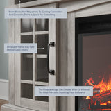 BELLEZE Traditional 58" Rustic TV Stand with 23" Electric Fireplace Heater with Sound, Media Entertainment Center Console Table for TV up to 65" with Open Storage Shelves and Cabinets - Grey Wash BELLEZE