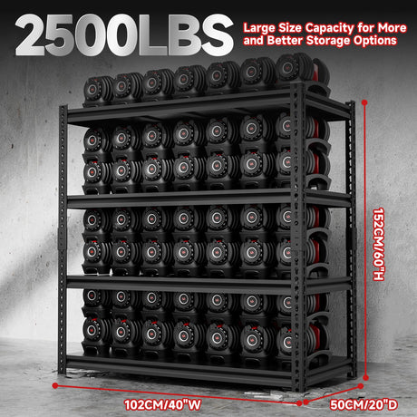 cynnda 4-Tier 40" W X 20" D X 60" H Storage Shelves 2500LBS Garage Shelving Metal Storage Shelf Adjustable Metal Racks with Shelves Heavy Duty Shelving Units and Storage Utility Shelf (Black) cynnda