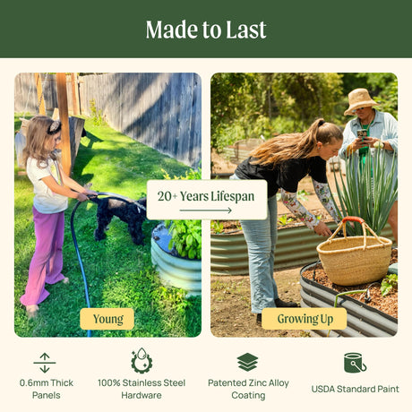 Vego garden Aluzinc Raised Garden Bed Kits, 17" Tall 6 in 1 Modular Metal Raised Planter Bed for Vegetables Flowers Patio Ground Planter Box-British Green Vego garden