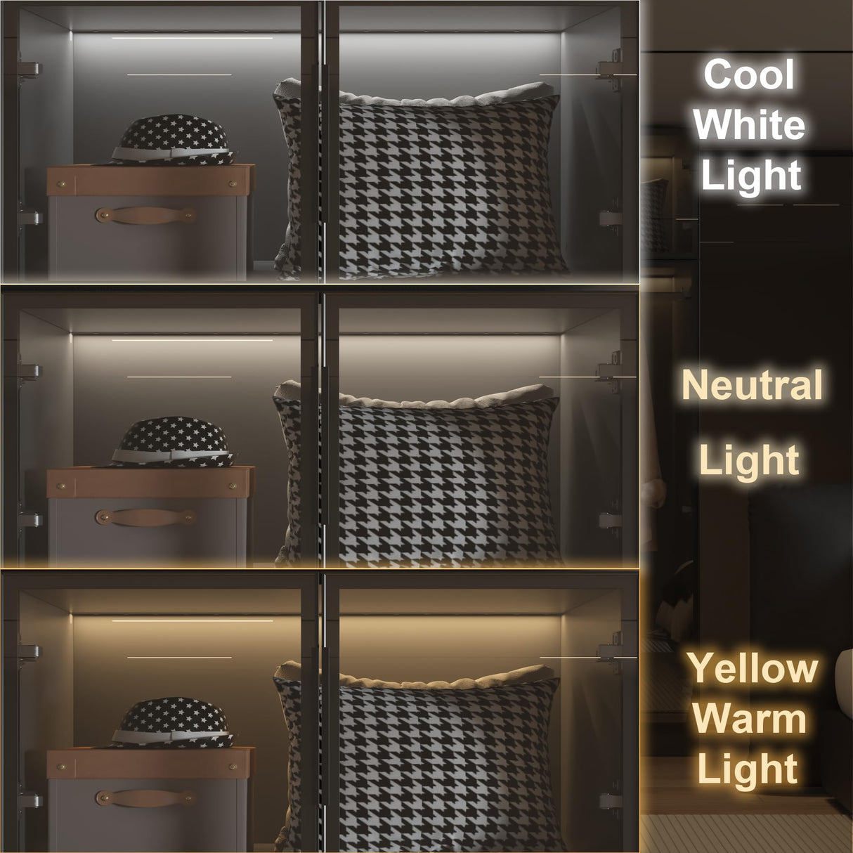 Hitow Wardrobe Cabinet with LED Light Strips, Modern Armoire Closet with Glass Doors, 59.1" W Large Bedroom Armoire Clothes Organizer with Shelve & Hanging Rods, Modern Glass Display Cabinet, Black Hitow