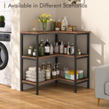 VECELO Corner Cabinet Table with 3 Tier Open Shelf, Multipurpose Display Organizer Storage Stand, for Small Space Living Room Home Office Kitchen, Brown VECELO