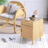 STHOUYN Nightstand Set of 2 with Drawers, Boho Night Stands Set of 2, Bed Side Tables Bedroom Set of 2, Oak Rattan Nightstand End Tables Small Space (Natural Rattan) STHOUYN