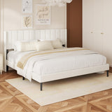 King Size Bed Frame with Vertical Chanel Tufted Headboard and Wingback, Upholstered Platform Bed, Strong Wooden Slats, Easy Assembly, Noise Free, No Box Spring Needed, Beige Velvet HAOARA