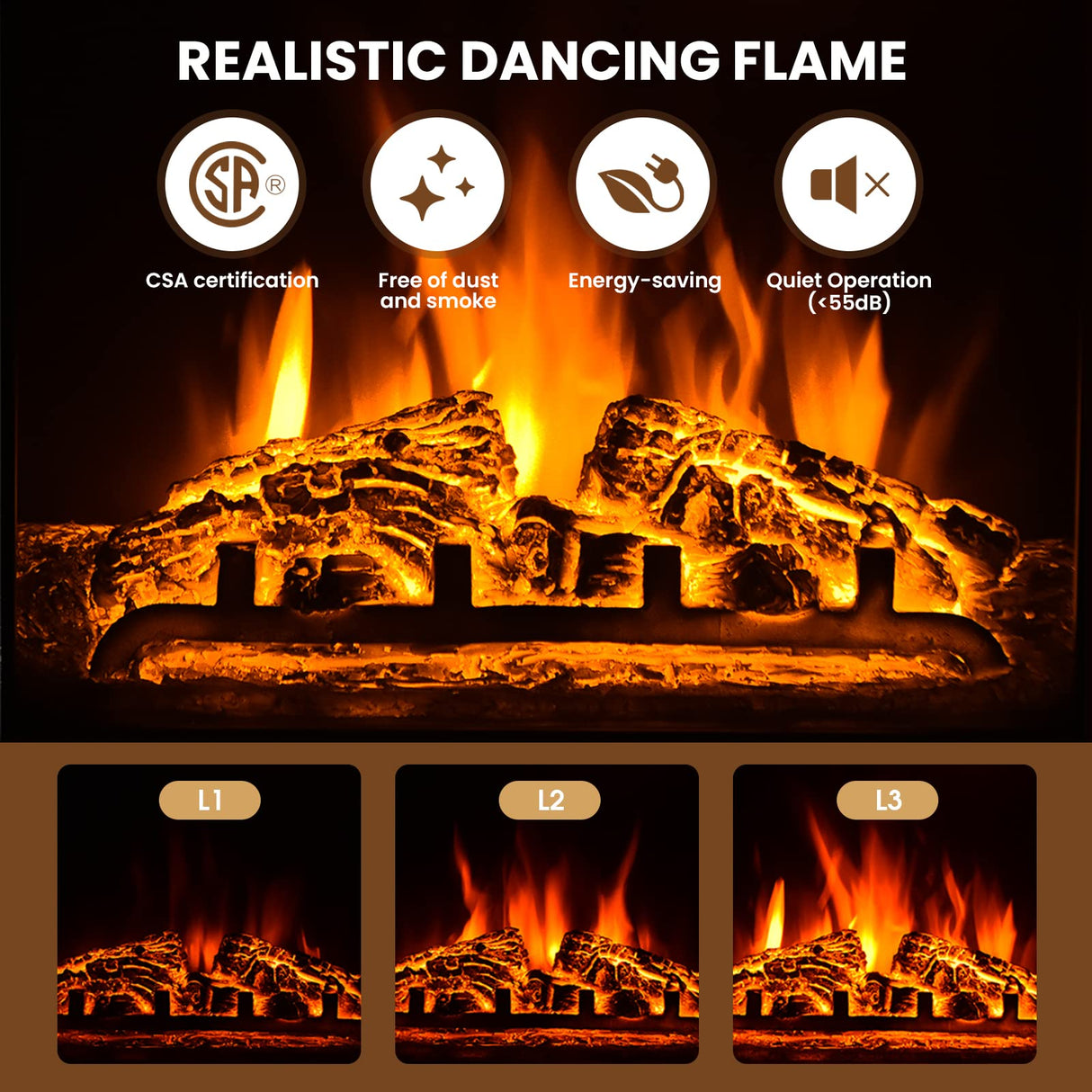 Happygrill Electric Fireplace TV Stand Up to 55 Inches, 48 Inch TV Stand w/Heater, Remote & Storage, Overheat Protection, Wooden Entertainment Center w/Adjustable Shelves for Living Room, Black HAPPYGRILL