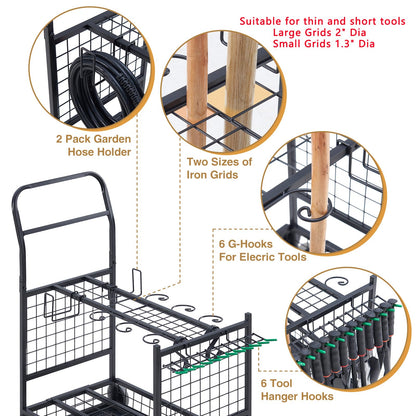 Lauren&Harold Garden Tool Organizer with 2 Stair Climbing Wheels,Garden Tool Stand,Garage Organization and Storage,Yard Tool Organizer for Garage,Garden Tool Rack for Garage,Shed,Outdoor