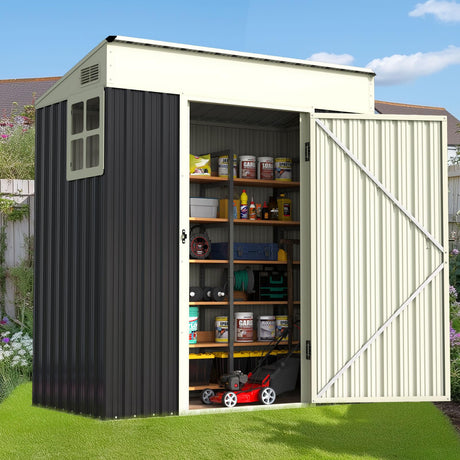 Quictent 5X3 FT Heavy Duty Outdoor Metal Storage Shed,Lockable Garden Shed with Rotating Roof, Waterproof Shed for Bike Storage, Tool Storage, Temporary Storage,Dark Gray(5.5X2.8 FT Base, No Floor) Quictent